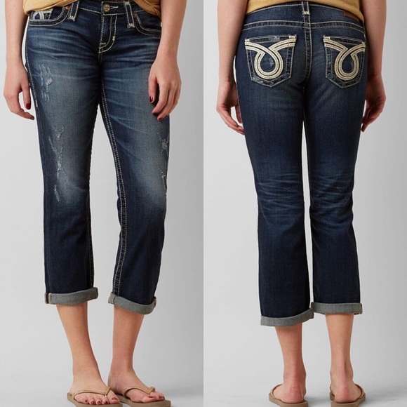 Big Star Denim - Big Star Liv Distressed Cropped Cuffed Capri Jeans Summer Whitewashed Vintage 25